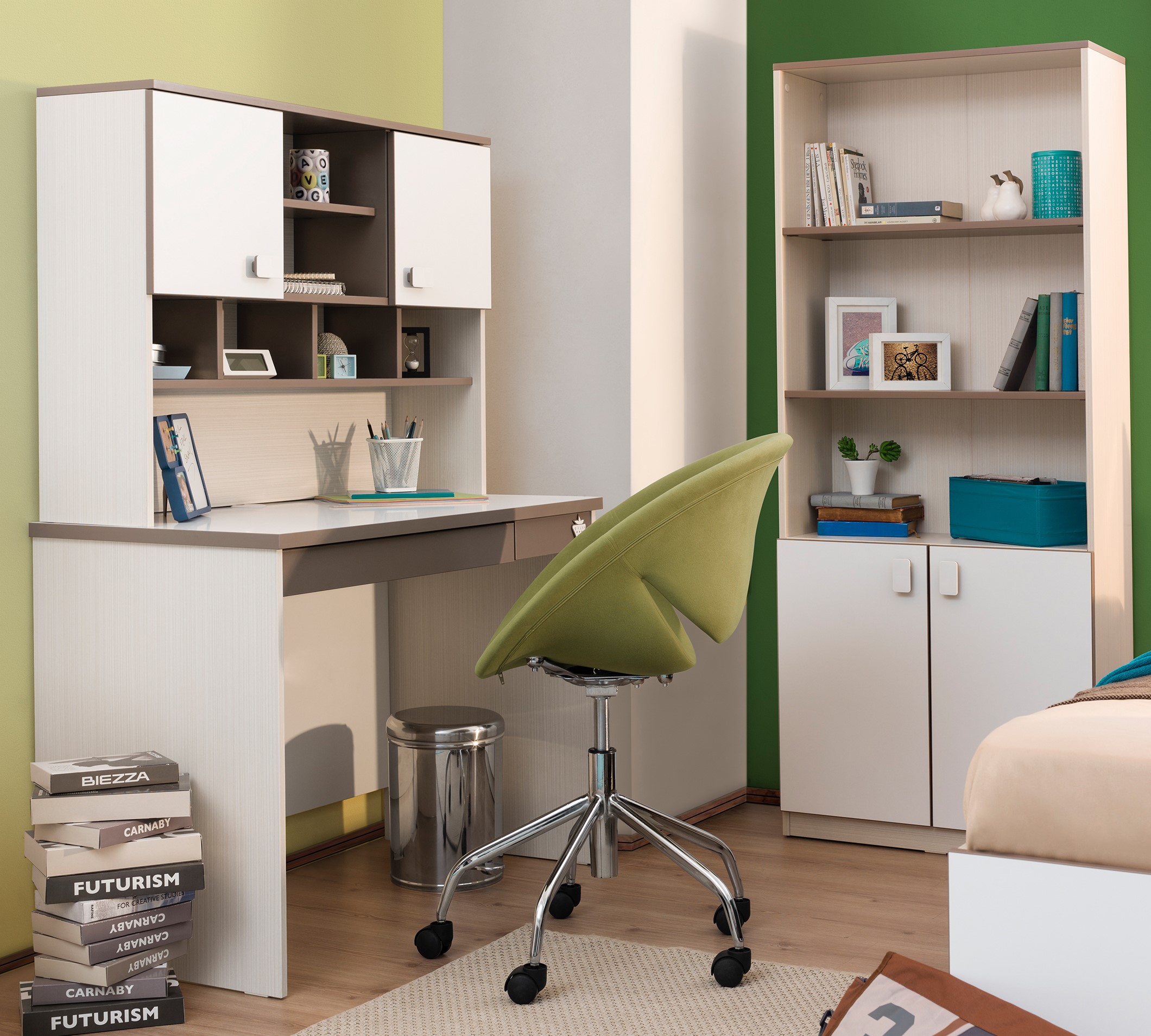 White Chocolate Study desk & Unit / میز تحریر و صندلی وایت چاکلت